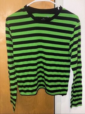 Hot Topic Bright Green Striped Long Sleeve Top